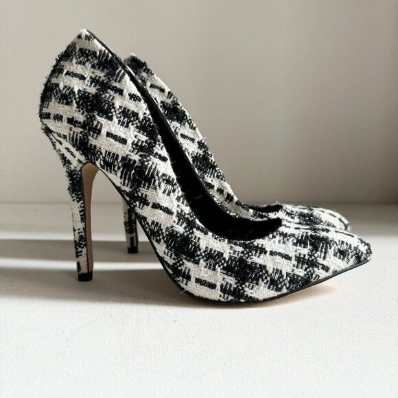 TOPSHOP Black White Plaid Tweed Classic Heels 41 (10.5) - Picture 1 of 7